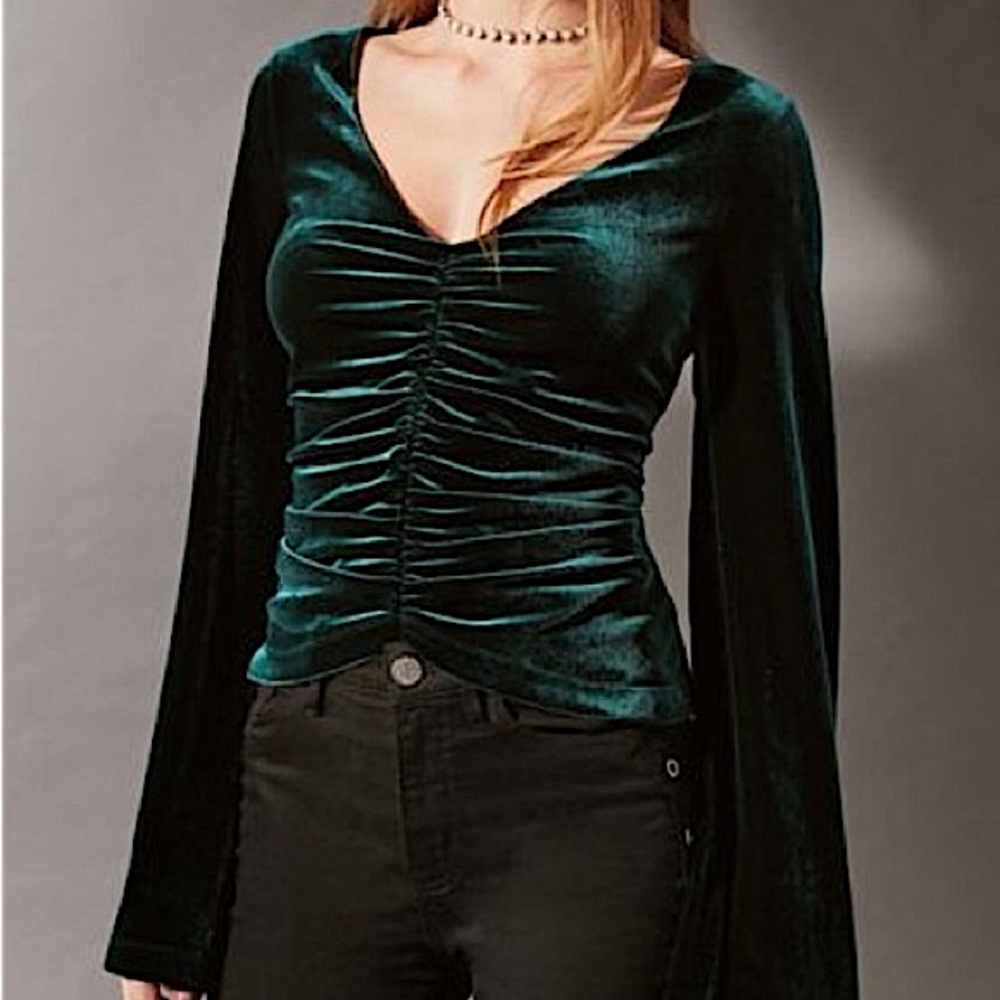 UO Marie Cinched V-Neck Velvet Top